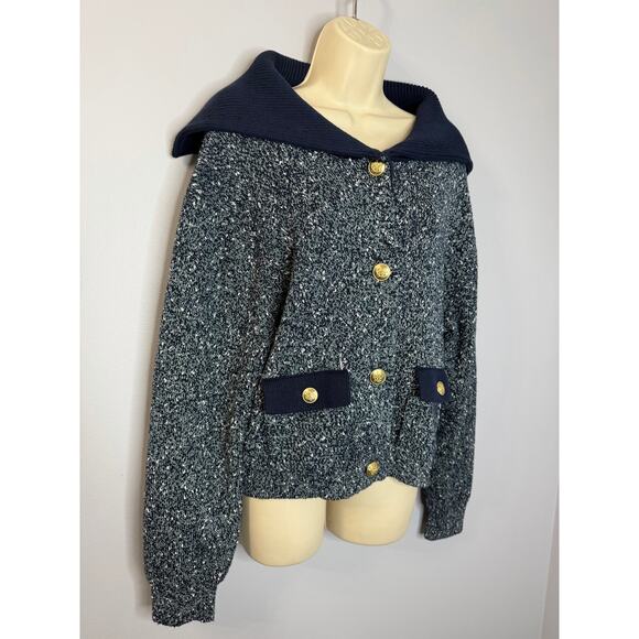 J. Crew Marled Sailor-collar Cardigan Women's L Preppy - Picture 4 of 11